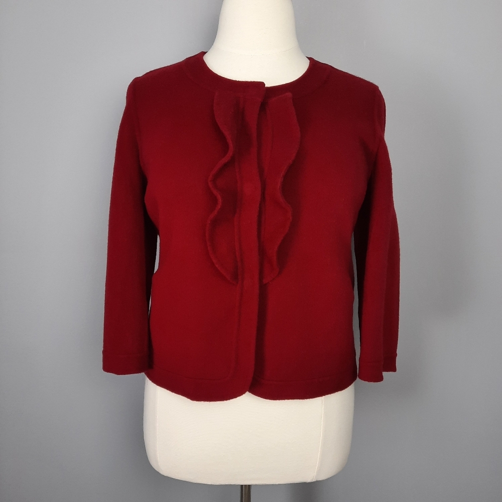 Talbots Burgundy Red Wool Cropped 3/4 Sleeve Jacket size 14
